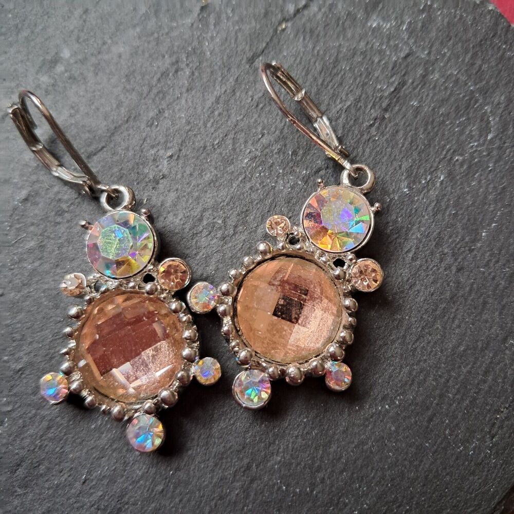 Rhinestone Earrings Silvertone 1.5 Inch